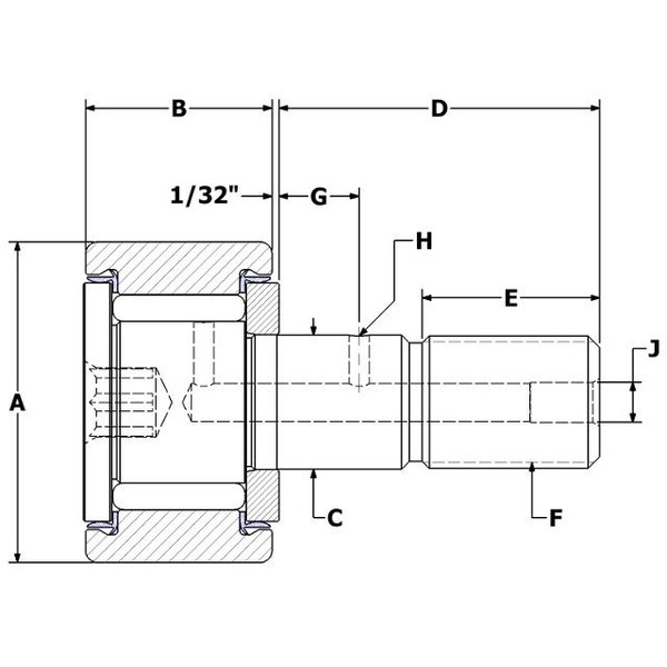 Carter Bearings 1.125", Needle Cam Follower, Stainless Steel, Sealed, Hex SC-36-SB